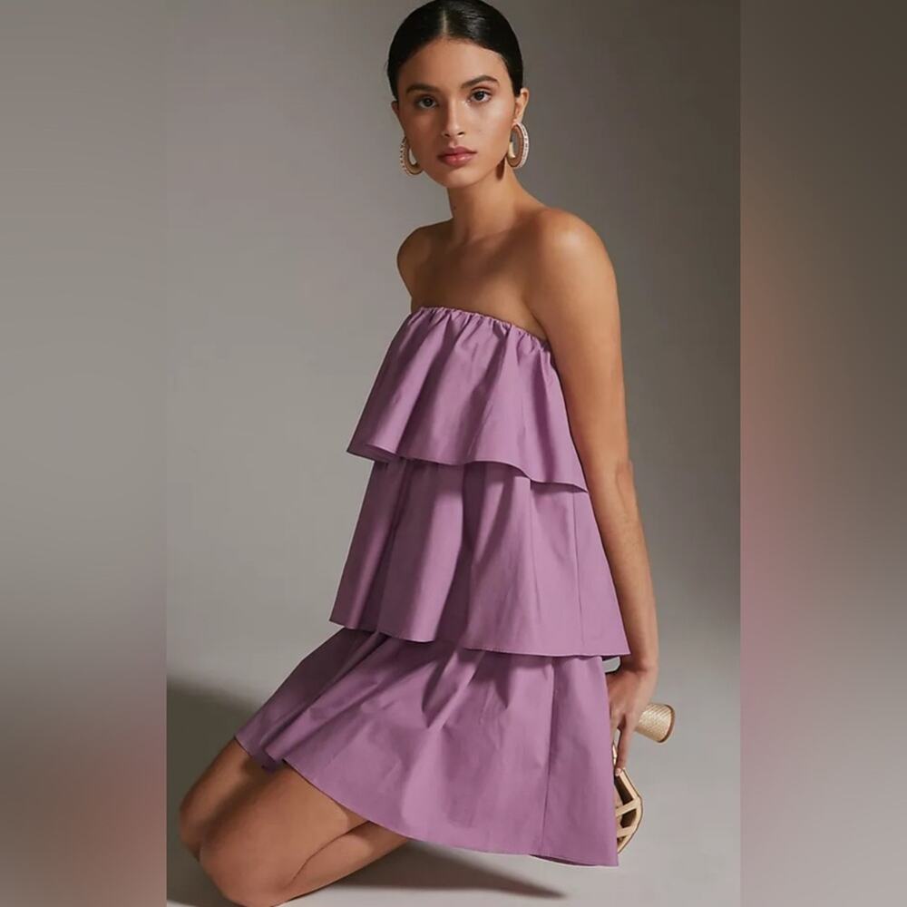 Anthro Corey Lynn Calter Balbina Strapless Mini Dress Ruffle Mauve Small New - Picture 5 of 15